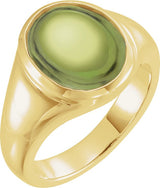 14K Gold Oval Natural Peridot Bezel-Set Cabochon Ring - Yellow Gold