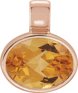 14K Gold Natural Citrine Oval Bezel-Set Pendant - Rose Gold