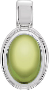 14K Gold Natural Peridot Oval Bezel-Set Cabochon Pendant - White Gold