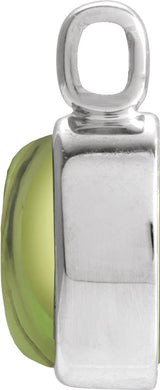 14K Gold Natural Peridot Oval Bezel-Set Cabochon Pendant - White Gold - view 2