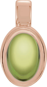 14K Gold Natural Peridot Oval Bezel-Set Cabochon Pendant - Rose Gold