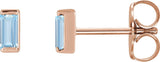 14K Gold Lab-Grown Aqua Sapphire Straight Baguette Channel-Set Stud Earrings – 4x2mm – 4mm Stones - Rose Gold