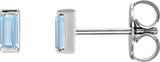 Platinum Lab-Grown Aqua Sapphire Straight Baguette Channel-Set Stud Earrings