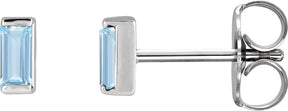 Platinum Lab-Grown Aqua Sapphire Straight Baguette Channel-Set Stud Earrings