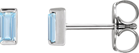 14K Gold Lab-Grown Aqua Sapphire Straight Baguette Channel-Set Stud Earrings - White Gold