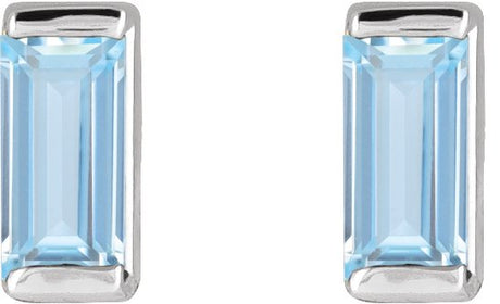 Platinum Lab-Grown Aqua Sapphire Straight Baguette Channel-Set Stud Earrings - view 2