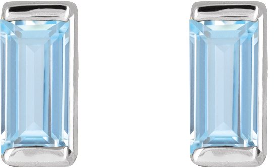 Platinum Lab-Grown Aqua Sapphire Straight Baguette Channel-Set Stud Earrings - view 2