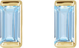 14K Gold Lab-Grown Aqua Sapphire Straight Baguette Channel-Set Stud Earrings – 4x2mm – 4mm Stones - Yellow Gold - view 2