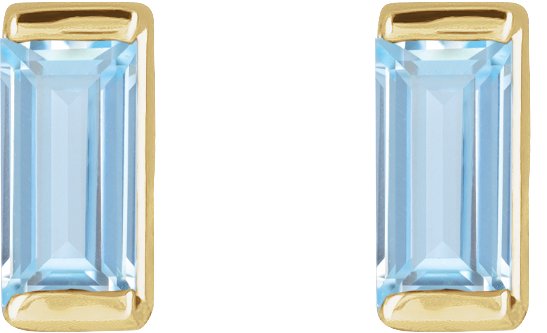 14K Gold Lab-Grown Aqua Sapphire Straight Baguette Channel-Set Stud Earrings – 4x2mm – 4mm Stones - Yellow Gold - view 2
