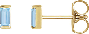 14K Gold Lab-Grown Aqua Sapphire Straight Baguette Channel-Set Stud Earrings – 4x2mm – 4mm Stones - Yellow Gold