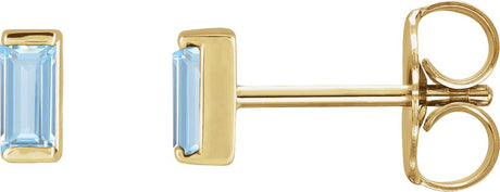 14K Gold Lab-Grown Aqua Sapphire Straight Baguette Channel-Set Stud Earrings – 4x2mm – 4mm Stones - Yellow Gold