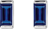 14K Gold Lab-Grown Blue Sapphire Straight Baguette Channel-Set Stud Earrings - White Gold - view 2