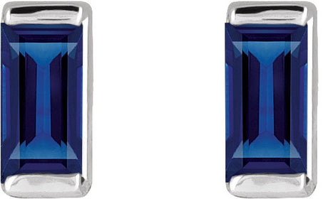 Platinum Lab-Grown Blue Sapphire Straight Baguette Channel-Set Stud Earrings - view 2