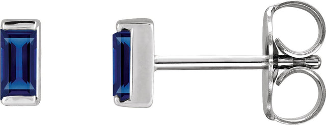 14K Gold Lab-Grown Blue Sapphire Straight Baguette Channel-Set Stud Earrings - White Gold