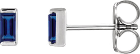 Platinum Lab-Grown Blue Sapphire Straight Baguette Channel-Set Stud Earrings