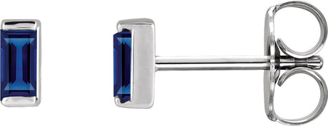 Platinum Lab-Grown Blue Sapphire Straight Baguette Channel-Set Stud Earrings