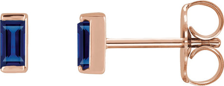 14K Gold Lab-Grown Blue Sapphire Straight Baguette Channel-Set Stud Earrings – 4x2mm – 4mm Stones - Rose Gold