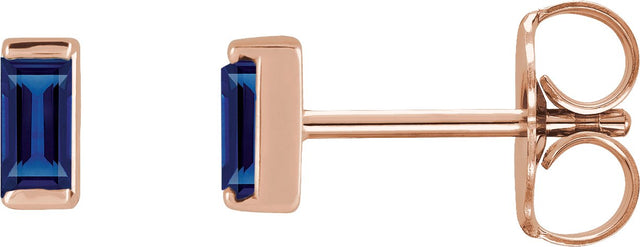 14K Gold Lab-Grown Blue Sapphire Straight Baguette Channel-Set Stud Earrings – 4x2mm – 4mm Stones - Rose Gold