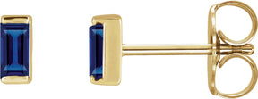 14K Gold Lab-Grown Blue Sapphire Straight Baguette Channel-Set Stud Earrings – 4x2mm – 4mm Stones - Yellow Gold