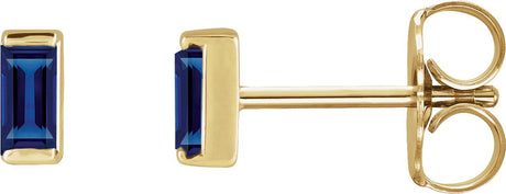 14K Gold Lab-Grown Blue Sapphire Straight Baguette Channel-Set Stud Earrings – 4x2mm – 4mm Stones - Yellow Gold