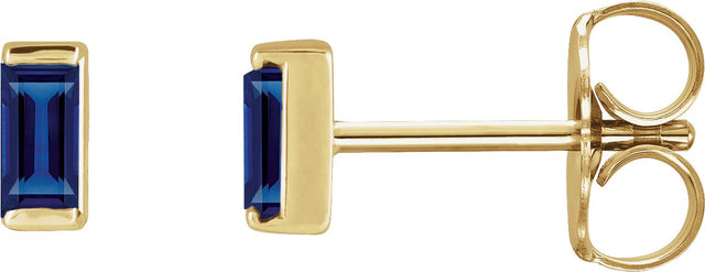 14K Gold Lab-Grown Blue Sapphire Straight Baguette Channel-Set Stud Earrings – 4x2mm – 4mm Stones - Yellow Gold