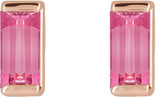 14K Gold Natural Pink Tourmaline Straight Baguette Channel-Set Stud Earrings – 4x2mm – 4mm Stones - Rose Gold - view 2