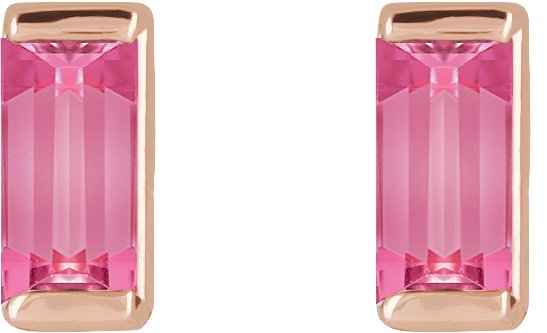 14K Gold Natural Pink Tourmaline Straight Baguette Channel-Set Stud Earrings – 4x2mm – 4mm Stones - Rose Gold - view 2