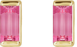 14K Gold Natural Pink Tourmaline Straight Baguette Channel-Set Stud Earrings – 4x2mm – 4mm Stones - Yellow Gold - view 2