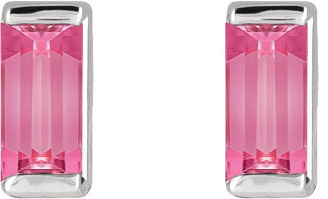 Platinum Natural Pink Tourmaline Straight Baguette Channel-Set Stud Earrings - view 2