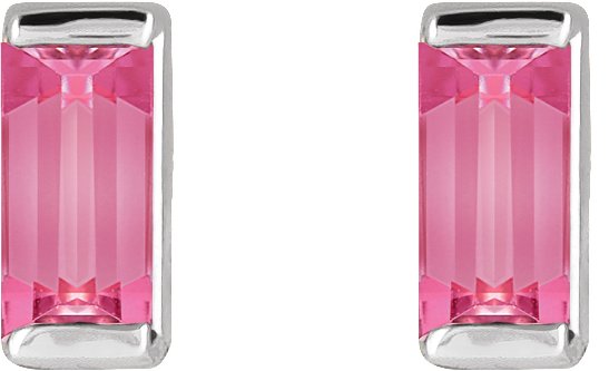 Platinum Natural Pink Tourmaline Straight Baguette Channel-Set Stud Earrings - view 2