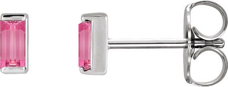 14K Gold Natural Pink Tourmaline Straight Baguette Channel-Set Stud Earrings - White Gold