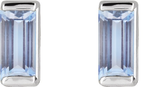 Platinum Natural Tanzanite Straight Baguette Channel-Set Stud Earrings - view 2