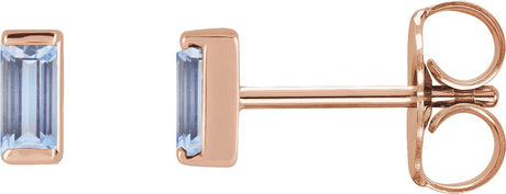 14K Gold Natural Tanzanite Straight Baguette Channel-Set Stud Earrings – 4x2mm - Rose Gold