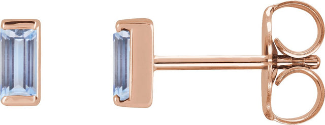 14K Gold Natural Tanzanite Straight Baguette Channel-Set Stud Earrings – 4x2mm - Rose Gold