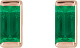 14K Gold Lab-Grown Emerald Straight Baguette Channel-Set Stud Earrings – 4x2mm - Rose Gold - view 2