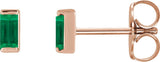 14K Gold Lab-Grown Emerald Straight Baguette Channel-Set Stud Earrings – 4x2mm - Rose Gold