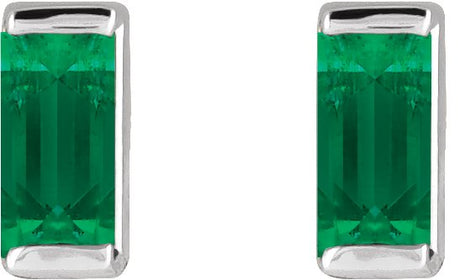 Platinum Lab-Grown Emerald Straight Baguette Channel-Set Stud Earrings - view 2