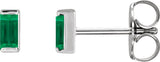 Platinum Lab-Grown Emerald Straight Baguette Channel-Set Stud Earrings