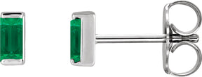 Platinum Lab-Grown Emerald Straight Baguette Channel-Set Stud Earrings