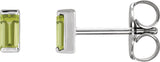 Platinum Natural Peridot Straight Baguette Channel-Set Stud Earrings