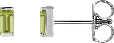 Platinum Natural Peridot Straight Baguette Channel-Set Stud Earrings