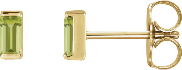 14K Gold Natural Peridot Straight Baguette Channel-Set Stud Earrings - Yellow Gold