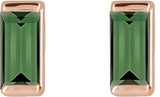 14K Gold Natural Green Tourmaline Straight Baguette Channel-Set Stud Earrings – 4x2mm – 4mm Stones - Rose Gold - view 2