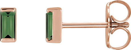 14K Gold Natural Green Tourmaline Straight Baguette Channel-Set Stud Earrings – 4x2mm – 4mm Stones - Rose Gold