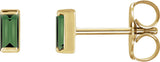 14K Gold Natural Green Tourmaline Straight Baguette Channel-Set Stud Earrings – 4x2mm – 4mm Stones - Yellow Gold
