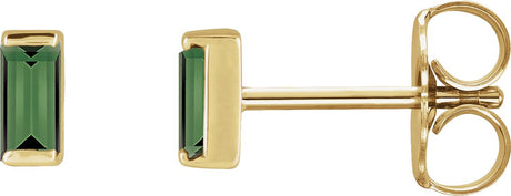 14K Gold Natural Green Tourmaline Straight Baguette Channel-Set Stud Earrings – 4x2mm – 4mm Stones - Yellow Gold