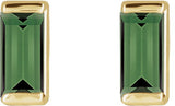 14K Gold Natural Green Tourmaline Straight Baguette Channel-Set Stud Earrings – 4x2mm – 4mm Stones - Yellow Gold - view 2