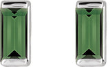 Platinum Natural Green Tourmaline Straight Baguette Channel-Set Stud Earrings - view 2