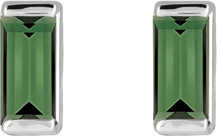 Platinum Natural Green Tourmaline Straight Baguette Channel-Set Stud Earrings - view 2