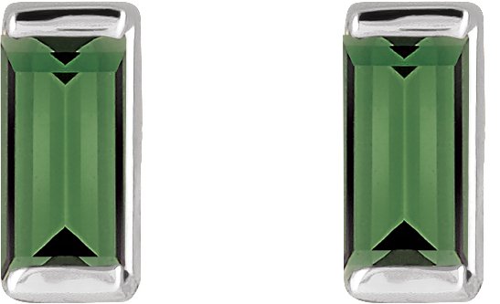 Platinum Natural Green Tourmaline Straight Baguette Channel-Set Stud Earrings - view 2